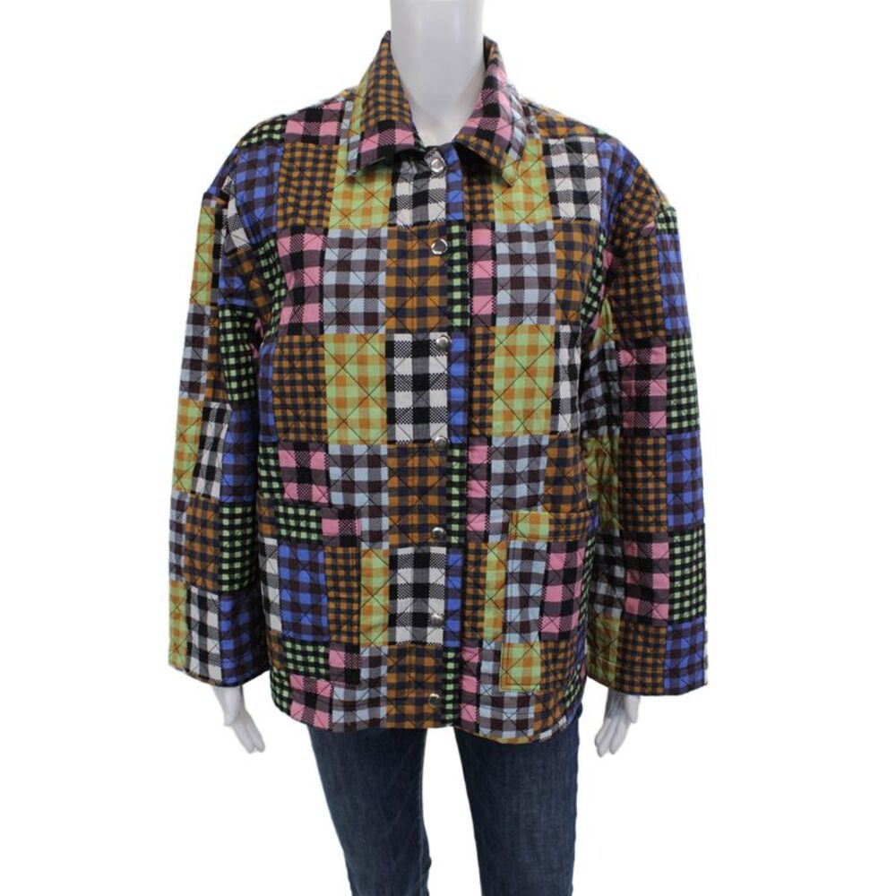 Beck Sondergaard Women Quilted Plaid Cotton Jacket Long Sleeve Size L